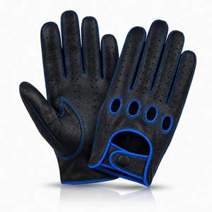 Gants de conduite unisexes en cuir de mouton noir avec surpiqûres bleues, trous de ventilation respirants pour une conduite confortable toute l'année - Product Image 3