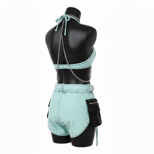 Ensemble de bikini pour femme en coton mélangé premium 220 GSM, vert menthe, avec lacets et logo personnalisé imprimé. - Product Image 5