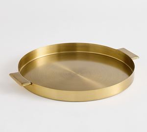 Wholesale Luxury <b>Round</b> Gold <b>Brushed</b> Dining Tray Bulk Metal Hotel Restaurant Serving Platter Elegant Minimalist Tableware - Product Image 1