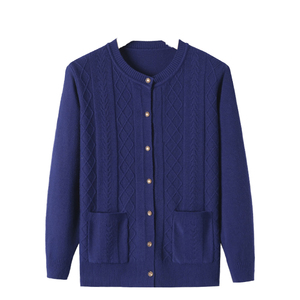 Suéter Cárdigan de Punto para Mujer, Cuello Redondo, Manga Larga, con Bolsillos y Decoración de Botones para Invierno - Product Image 4