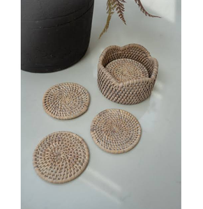 Sous-verre en rotin naturel BOHO avec support, sous-verre à thé en rotin artisanal indien, tapis et dessous de verre de qualité supérieure - Product Image 1