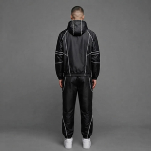 Customised High Quality Polyester <b>Wind</b> <b>Breaker</b> Tracksuit Men's Solid Color Nylon Full Zip Outdoor Two Piece Jacket & Pant Set - Product Image 3