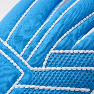 Gants de gardien de but de football personnalisables de haute qualité en cuir bleu, à doigts entiers, antidérapants, respirants, avec sangle de poignet réglable, unisexe - Product Image 2