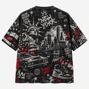 เสื้อยืดโอเวอร์ไซส์ลายกราฟิกนิวยอร์กสไตล์วินเทจ ยูนิเซ็กส์ สตรีทแวร์ ฮิปฮอป ลำลอง ผ้าฝ้าย 100% แห้งเร็ว ระบายอากาศดี ราคาถูก - Product Image 2