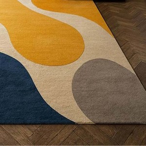 Alfombra Moderna Azul Multicolor Abstracta, Forma Irregular, Hecha a Mano, Alfombra Artística Única para Sala de Estar, Dormitorio, Decoración del Hogar - Product Image 6