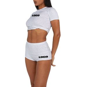 Casual Summer Outfit <b>Set</b> Solid Breathable Short T-Shirt <b>Set</b> and above Knee Shorts with Custom Decoration for Daily Wear - Product Image 5