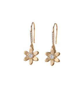 Pendientes Colgantes Vintage para Mujer con Diamantes de Laboratorio, Corte Redondo, Estilo Flor, Joyería de Oro Sólido de 10K y 14K, Pendientes de Pétalos de Flor - Product Image 2
