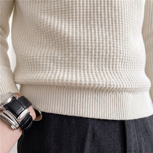 Custom <b>Men's</b> Heavy Cable Knit Classic Half Zip Turn-down Collar <b>Sweater</b> Winter Zipper Closure Anti-Wrinkle Anti-Shrink Front - Product Image 6