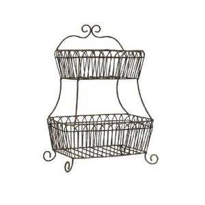 Rustic Metal Wire Storage <b>Basket</b> Two Tier <b>Rectangular</b> Design With For Kitchen Organization - Product Image 1