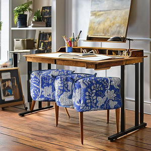 Juego de Bolsas Bohomin Bag Artisan, 3 Piezas, Bolsas de Algodón Azul Rey, Estampadas a Mano, Vintage, Ecológicas, Impermeables, con Cordón - Product Image 2