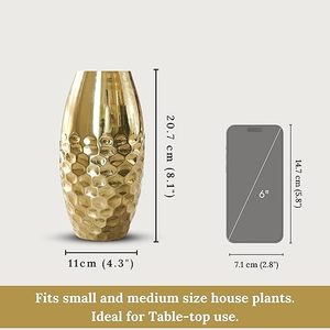 Modern Brass Tabletop <b>Vase</b> With Honeycomb Texture Handmade <b>Gold</b> Finish For Housewarming Decor - Product Image 2