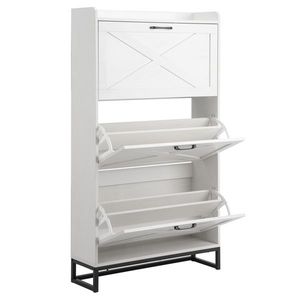Mobiletto con tre cassetti e anta scorrevole in truciolato bianco anticato con pannello superiore 80*24*145cm, organizer per scarpe - Product Image 3