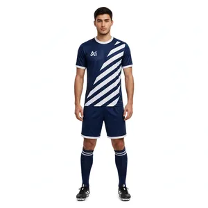 Ensemble short et maillot de football rayé bleu marine pour homme, sublimé, respirant, séchage rapide, coupe athlétique, uniforme de football - Product Image 1