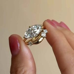 Luxury Combination <b>Ring</b> Bridal <b>Ring</b> <b>Set</b> Lab Grown Diamond S925 Sterling <b>Silver</b> 18K Gold Plated Oval Streamline Wedding Jewelry - Product Image 4