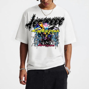 T-shirts à manches courtes en coton tricoté 100% avec impression graphique surdimensionnée, sérigraphiés, grande taille, style streetwear, col rond, tendance - Product Image 1