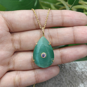Collar con Colgante de Ojo de Gato en Forma de Lágrima, Diseño Nuevo, con Incrustaciones de Circonita Cúbica, Cadena Chapada en Oro de 18k, Joyería Clásica para Mujer para Uso Diario - Product Image 2