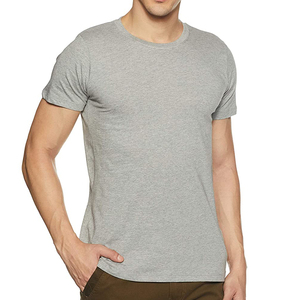 T-shirt à manches courtes pour homme, gris, col rond, couleur unie, jersey décontracté, 100% coton, design uni - Product Image 1