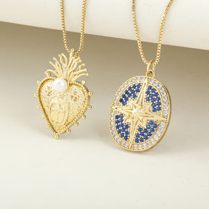 Collar Elegante QIKU al por Mayor con Circonita Cúbica, Sagrado Corazón y Estrella <span class=keywords><strong>de</strong></span> Belén, Religioso, para Mujeres, Hombres, Unisex - Product Image 1