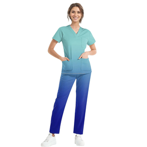 Uniforme médical Ensemble de gommage pour femmes à la mode Stretch Soft Y-Neck Top Pantalon Couleurs contrastées Hôpital Pet Clinic Doctor Costume - Product Image 4