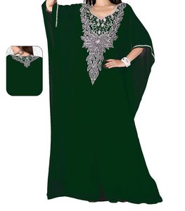 Abaya Negra Bordada de Poliéster para Mujer, Larga hasta el Suelo, Manga Larga, Cuello Alto, Casual, Talla Grande, para Todas las Temporadas, Vestido de Fiesta - Product Image 3