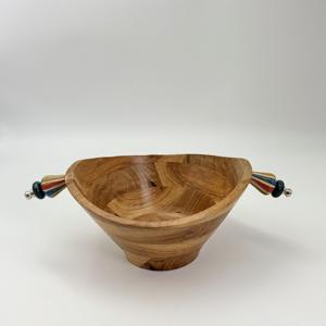 Tazón de madera de acacia de buena calidad con asa con cuentas para utensilios de cocina y hoteles, procedente de la India, al precio más bajo. - Product Image 1