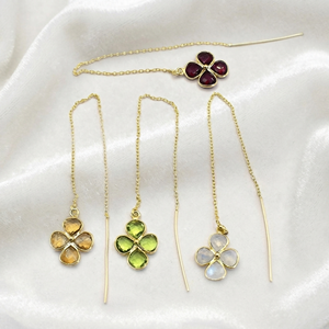 Ratnarachit Crystal Quartz Flower Threader <b>Earrings</b> 18K Gold Plated Brass Drop Dainty Geometric Trendy Gemstone Engagement - Product Image 4