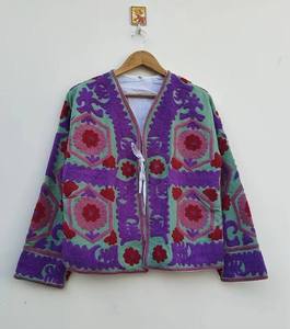 Floral Embroidered Cotton <b>Velvet</b> Autumn/Winter Festival <b>Jacket</b> <b>Women</b> Handmade Traditional Suzani Boho Short Reversible Fashion - Product Image 4