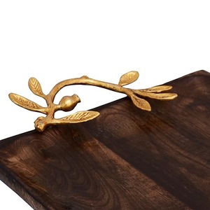 Luxury Dark Wood Serving Tray with Gold Leaf Handles - Solid <b>Walnut</b> Decorative Platter for <b>Coffee</b> <b>Table</b> Ottoman & Home Decor - Product Image 4
