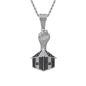 Rhinestone Men Necklace <b>Ice</b> <b>Out</b> Cubic Zircon Hip Hop House Pendant Home Building Charm Gold Silver Bling Cuban <b>Chain</b> Jewelry - Product Image 2