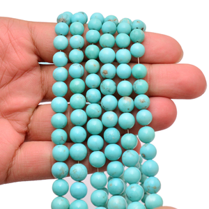 Perles rondes lisses en turquoise bleue AAA+ de 5 mm à 11 mm, turquoise naturelle d'Arizona, pierres semi-précieuses de haute qualité pour bijoux - Product Image 4