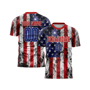 Premium Custom White Royal-red American Flag Soccer Uniform Jersey Heat-transfer Customized Logo Fabric Fashion Sets Sports Wear - Product Image 2