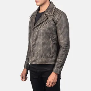 Danny Quilted Brown <b>Leather</b> Breathable Stand Collar Zipper Closure Biker <b>Jacket</b>-Vintage Motorcycle <b>Jacket</b> for <b>Men</b> - Product Image 2