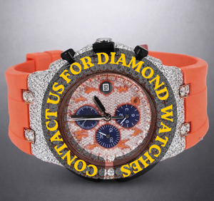 นาฬิกาเพชรโมอิสซาไนต์สุดหรูที่เป็นที่ต้องการอย่างมากสำหรับผู้ชาย ของขวัญวันครบรอบแต่งงานสำหรับผู้ชาย และนาฬิกาสายยางสีส้มสำหรับผู้ชาย - Product Image 1