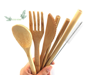 ¡Tendencia 2025 caliente! Juego de cubiertos de bambú natural reutilizable con logotipo láser grabado en bolsa hecho en Vietnam - Product Image 5