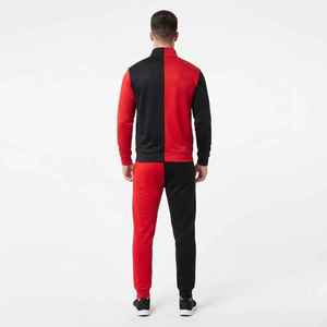 Men's Two-<b>Tone</b> Full Zip Tracksuit <b>Red</b> Black Color Block Sporty Jogging Set With Side Pockets Regular Fit Autumn Wear - Product Image 2