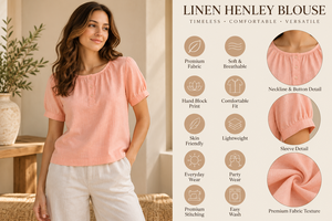 Ensemble 2 pièces en coton et lin tissé uni pour femme, haut à manches courtes et pantalon large, tenue décontractée pour les vacances - Product Image 3
