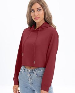 Sweat-shirt à capuche court pour femme, couleur unie, léger, à manches longues, décontracté - Product Image 4