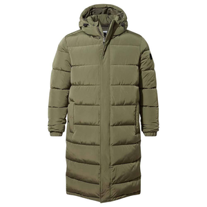 Veste matelassée longue à capuche pour homme, camouflage vert olive, coupe-vent, épaisse, matelassée, hiver, logo sur le devant, fermeture éclair - Product Image 1
