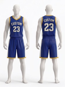 Uniforme de Baloncesto Personalizado, Conjunto de Camiseta y Pantalones Cortos en Azul Rey, Dorado y Blanco, Ropa Deportiva Profesional Transpirable para Equipos - Product Image 1