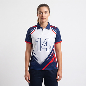 เสื้อคริกเก็ตหญิงแบบซับลิเมชั่น เสื้อคริกเก็ตมืออาชีพสำหรับผู้หญิง ออกแบบเองได้ ผลิตจากโพลีเอสเตอร์ 100% เสื้อคริกเก็ตหญิง - Product Image 1