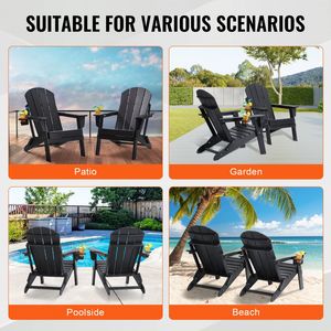 Set di 2 Sedie Adirondack Pieghevoli Portatili per Ogni Condizione Meteo, Sedie da Esterno per Patio e Spiaggia con Portabicchieri, Adatte per Braciere - Product Image 6
