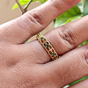 Fashionable emerald cz eternity <b>ring</b> 18k gold plated filigree <b>adjustable</b> open band brass metal wholesale women jewelry gift - Product Image 4