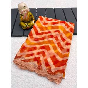 FANCY GEORGETTE IMPRIMÉ FLORAL AVEC SIROSKI TRAVAIL SAREE AVEC BLOUSE INCOSÉE ORANGE - Product Image 1