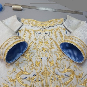 Customized Adult Men's Gold Custom White Satin <b>Religious</b> Vestment Dress Embroidery Handmade Church <b>Statue</b> Robe Liturgical Marian - Product Image 6