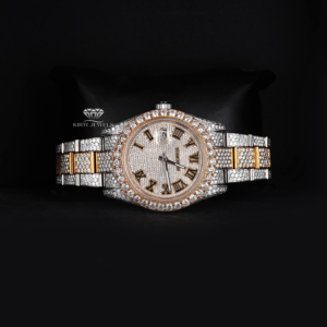 นาฬิกาข้อมือผู้ชายแบบอัตโนมัติ ดีไซน์หรูหรา หน้าปัดโรมัน สีเหลืองขาวสองสี สไตล์ฮิปฮอป ประดับเพชรโมอิสซาไนต์เต็มเรือน - Product Image 4