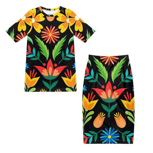 Robe deux pièces à motif floral mexicain, costume tribal polynésien, streetwear mexicain, robes traditionnelles personnalisées en gros - Product Image 4