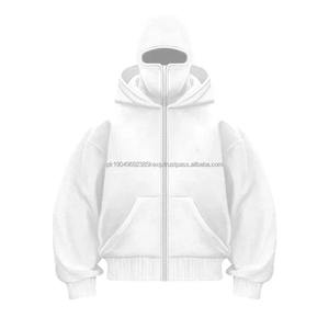 Winter Streetwear Men's 6XL Fleece Pullover Sweatshirt Soild Color <b>Ninja</b> <b>Hoodie</b> Integrated Balaclava Hip Hop Style Splicing Tops - Product Image 3