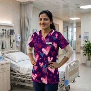 Women's Print <b>Scrub</b> <b>Top</b> Medical Uniform V-Neck Nurse <b>Scrub</b> <b>Top</b> Lightweight Breathable Hospital Doctor Workwear with Pocket - Product Image 5