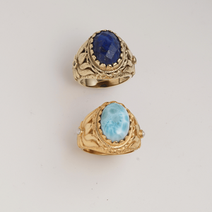 Anillo de declaración ovalado de larimar natural con engaste de latón, hecho a mano, estilo vintage, para mujer, al por mayor - Product Image 2