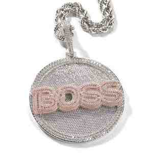 Colgante Iced Out Boss de Aleación Plateada con Diamantes de Imitación, Amuleto Hiphop, Joyería Temática para Hombre, Decoración de Cristal con Forma de Letra - Product Image 2